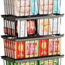 4 Pack Freezer Organizer Bins(14.6‘’L X 7.1‘’W X 5.2‘’H) for 7 Cu.FT Deep Ches Freezer Sort Frozen Meats | Stackablet Deep Freezer Organizer Bins Get Food Easily w/Handle(Black), Gifts Ideas for Mom