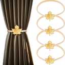 4 Pack Maple Leaf Curtain Tieback Buckle Aluminum Alloy Spring Design Curtain Holdback Carving Design Autumn Maple Leaf Curtain Ties for Drapes Curtain Ties Backs Modern Thanksgiving Fall Theme Decor