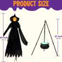 JOYIN 5 FT Halloween Witch Decorations Outdoor, Set of 3 Light Up Holding Hands Witches with Cauldron Yard Stakes, LED Witch Cauldron on Tripod for Graveyard Yard Lawn Party Haunted House Decor