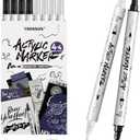 TRANSON 4 Black and 4 White Paint Markers Brush and Fine Dual-tip Acrylic Paint Marker Set for Rock Painting Glass Canvas Wood Leather Ceramic Painting