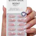 BTArtbox French Tip Press On Nails - Lamp-Curable 3D Medium Almond Press On Nails with Glue for Women, Semi-Transparent Soft Gel Glue On Nails in 15 Sizes - 30 Stick On Nails Kit, Prom Queen