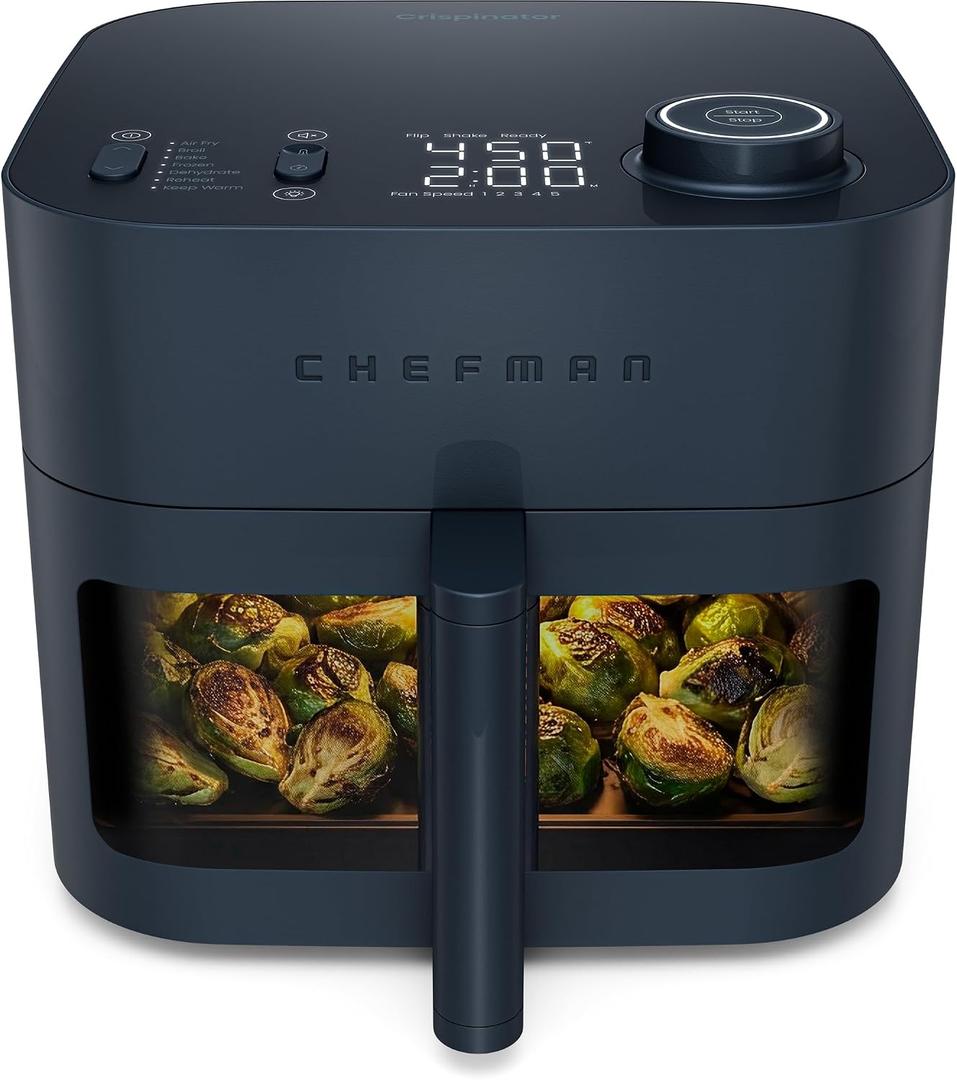 Chefman Crispinator Air Fryer 7-in-1 with 8 Qt Capacity, 450F Max Temp & TurboFry Pro Technology for Fast, Even Results, Bake, Broil, Dehydrate, Viewing Window, Nonstick Ceramic-Coated Basket