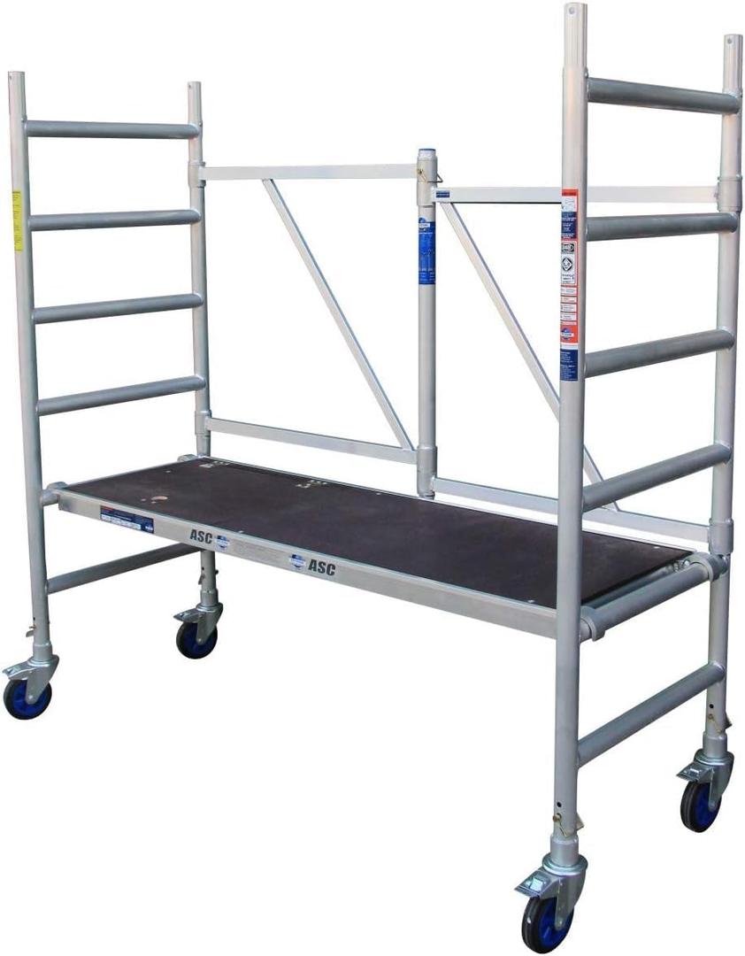 A-Line Aluminum Scaffold Basic | Folding Tower with Hatch | 500 lbs Load Capacity | 3'2" Platform Height - 9'8" Working Height | Multipurpose Scaffolding
