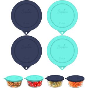 Sophico 2 Cup Round Silicone Storage Cover Lids Replacement for Anchor Hocking and Pyrex 7200-PC Glass Bowls (Container not Included) | Navy Blue-Mint | 4 Pack