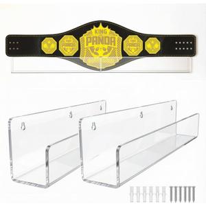 Cinnvoice 2 Pack Full View Championship Belt Wall Mount, Acrylic Wrestling Championship Belt Display Case, Horizontal Belts Display Holder for Karate Football Boxing Martial Arts Sports Award