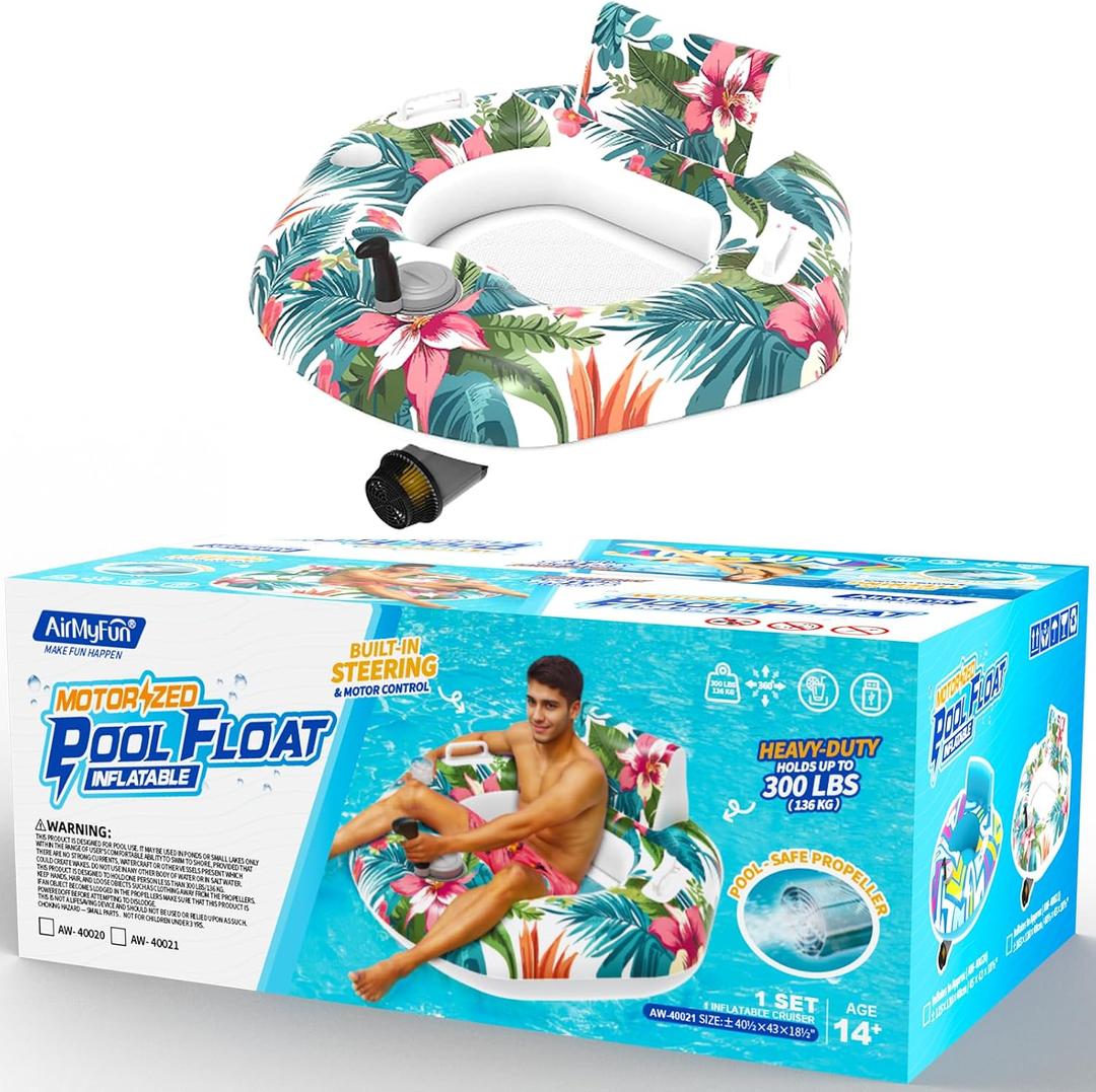 AirMyFun Motorized Pool Float, Inflatable Swimming Pool Lounger, Adult