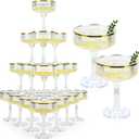 30 Pack Clear Champagne Tower 5 Oz Champagne Flutes Plastic Champagne Coupe Glasses With Gold Rim Disposable Martini Glasses Stackable Stemmed Coupe Glass for Weddings Birthday Party (30, Clear)