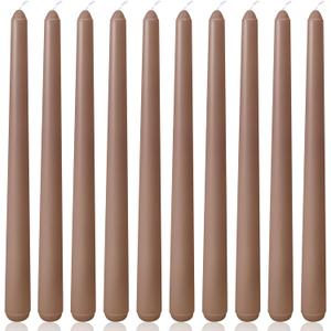 10 Inch Grayish-Brown Taper Candles for Home Decoration, 10 Pack Unscented Candlesticks for Dinner Wedding Party, Smokeless and Dripless Candle Sticks