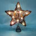 Christmas Tree Topper Farmhouse Christmas Decor Christmas Tree Decorations Rattan Natural Christmas Tree Star with 10 Warm LED Lights for Rustic Christmas Ornaments Holiday Seasonal Decoration 10 Inch