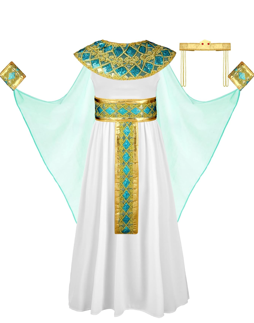Liitrsh Halloween Kids Egyptian Costume Set Women Cos Egypt Dress for Girls Egyptian Costume Queen Accessories M