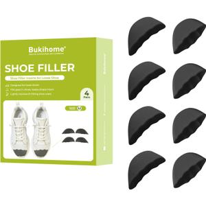 Bukihome Shoe Filler Insert - 4 Pairs Shoe Filler for Too Big Shoes, Heel Cushions for Women, Toe Inserts, Size Reducer Make Shoes Fit, Cushions for Women, Black, M