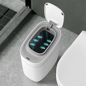 ELPHECO Slim Bathroom Trash Can with Lid, 2.5 Gallon Automatic Adsorption Garbage Can, Narrow Sensor Trash Bin, Slim Waterproof Garbage Can, Smart Waste Bin for Narrow Space (Bag Self-Absorbing)