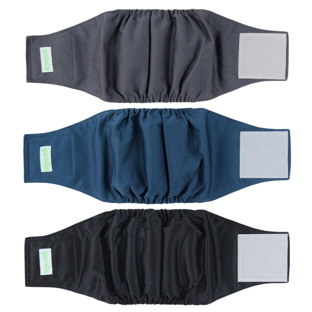 Wegreeco Washable Male Dog Belly Band (Stylish Pattern)  Pack of 3  Washable Male Dog Belly Wrap, Dog Diapers Male (Black, Charcoal, Navy, Large)