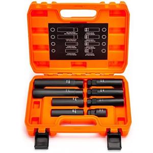 Dynofit Lug Nuts Key Kit, 8-Piece Spline Locking Lug Nuts Socket for Removing 5, 6, 7, 12 Spline and Hex Aftermarket Wheel Locks, Cr-V Steel