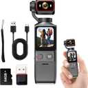 4K Handheld Vlogging Camera, WiFi Pocket Action Camera, Anti-Shake Body Cam for Traval, YouTube Camcorder Video Cam with 64GB SD Card, 180 Rotatable Lens