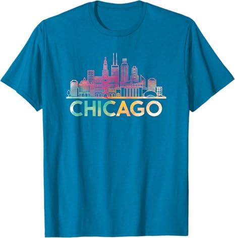 Chicago Illinois Skyline Shirt City Souvenir Tee Women Girls T-Shirt Small