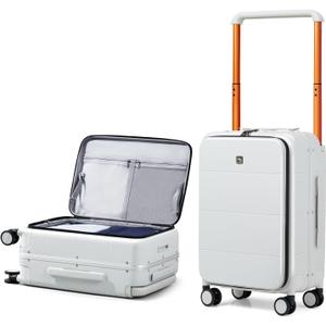 Hanke Top Opening Carry On Luggage, 20 Inch Zipperless Aluminum Frame Wide Handle Luggage, All-PC Hard Shell Trunk Suitcase with Spinner Wheels, TSA Airline Approved (Smoke White, 40L)