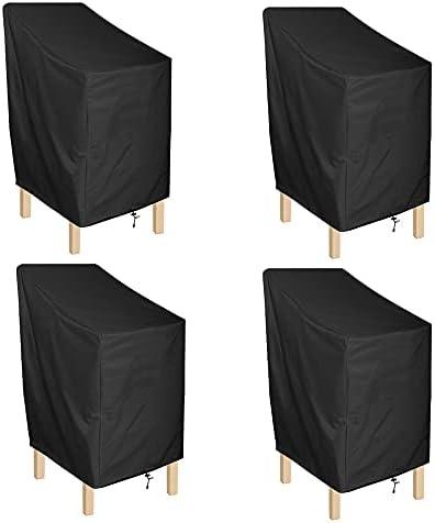 ANMINY Waterproof Patio Chair Covers UV-Resistant Windproof Outdoor Barstools Chair Cover Stackable Lawn High Back Dining Chair Furniture Protector with Storage Bag - Black, Pack of 4, 82×77×58×77