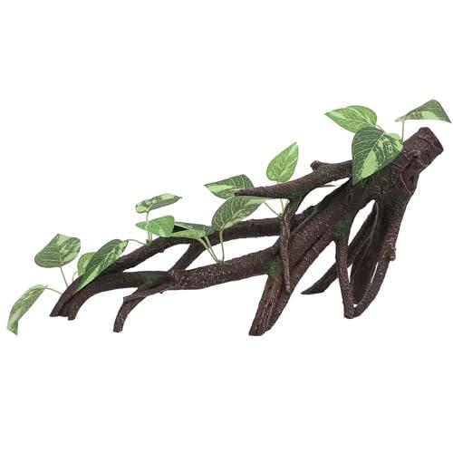 AQUA KT Reptile Climbing Branch Tree Trunk with Leaves for Lizard Bearded Dragon Snake Gecko Leopard Chameleon Frog Climbing Rainforest Terrarium Habitat Decoration