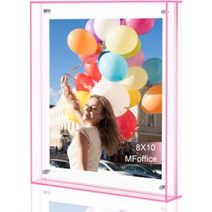 8x10 Picture Frames, Stunning Color Acrylic Floating Photo Frame, Use as 8x10, 8x8, 6x8 Picture Frame and Acrylic Tray, Horizontal and Vertical Formats for Tabletop Display, Pink, 1Pack