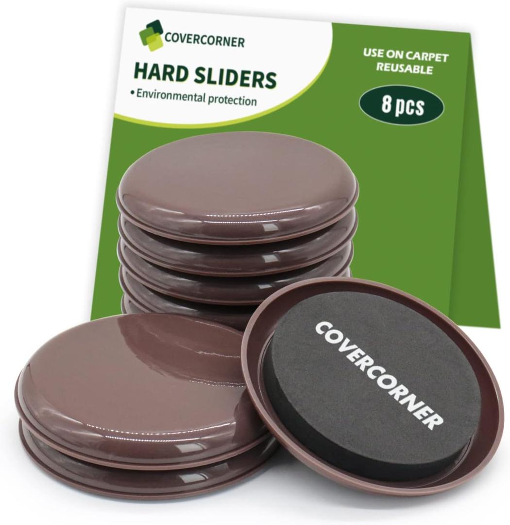 Furniture Sliders for Carpet 8 PCS - 4 3/4 inch Furniture Moving Slider Chair Legs Floors Protectors Move Your Furniture Easy & Safely(for Carpet) Brown