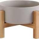 Elevated Ceramic Cat Bowl - Cat Food Bowl with Bamboo Stand - Raised Dog Dish for Puppies - Anti Vomiting, Stress Free - 13.5 oz / 400 ml - Grey (Small)