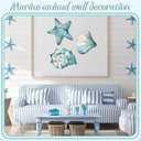3 Pcs Summer Coastal Wall Decor Beach Wall Art Blue Sea Turtle Surfboard Seahorse Starfish Seashell Conches Crabs Sea Life Decor for Bathroom Bedroom Home (Shells, Conch, Starfish)