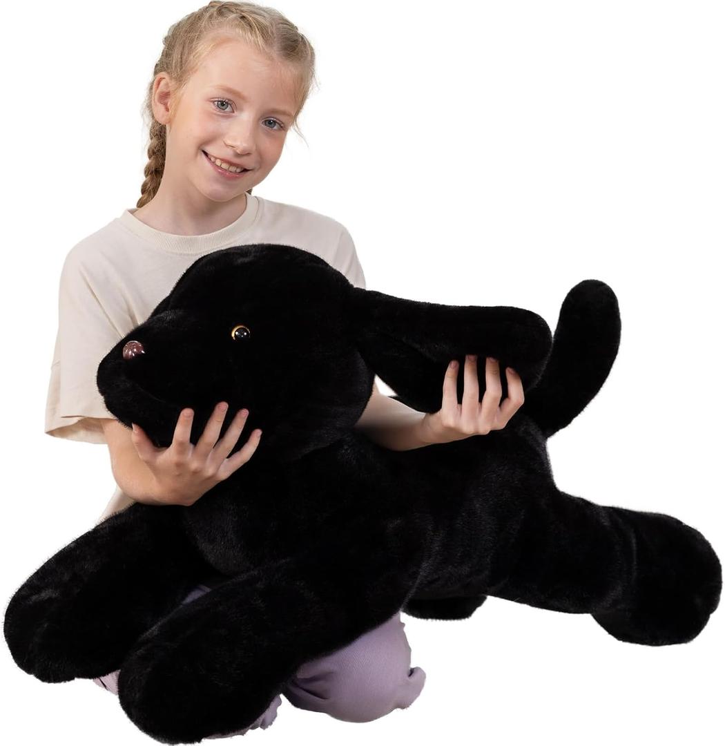 Giant Black Lab Stuffed Animal 31.5 Inch, Big Realistic Stuffed Labrador Dog Plush Toy, Puppy Throw Pillow Gift for Kids