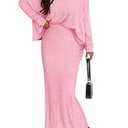 PRETTYGARDEN Women's Fall 2025 Two Piece Matching Skirt Sets Long Sleeve Tops Maxi Long Slit Bodycon Skirts Vacation Outfits (Pink, XX-Large)