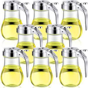 Mimorou 8 Pcs 6 oz Glass Syrup Dispenser with Retracting Spout Coffee Syrup Dispenser Creamer Dispenser Dispensing Thumb Lever, Pancake House Pattern