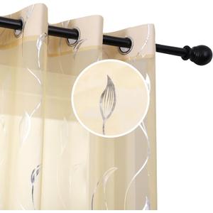 Youleyar Silver Foil Print Voile Sheer Curtains, Wicker Grommet Top Window Drapes 84 Inches Long, Luxury Metallic Bronzing Treatment Panels for Home Window Decoration, 2 Panels (Beige,52W x 84L)