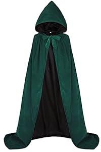 ALIZIWAY Hooded Cape Reversible Velvet Cloak Lined with Satin Renaissance Medieval Halloween Christmas Cosplay Costume (XXL, Hem - Green Velvet and Green Satin)