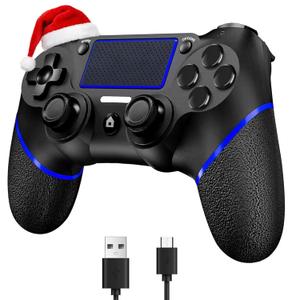 Upgraded Wireless Controller for Ps4 Gamepad Compatible with Ps4/Pro/Slim/Windows PC,Joystick for PS4 with Touchpad/Stereo Headphone Jack/Six-axis Motion Control/Charging Cable (Black)