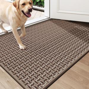 YDKGL Door Mat 17x30, Door Mat Indoor Entrance Dirt Resistant and Absorbent, Non-Slip Rubber Backing Front Door Mats, Easy Clean Low-Profile Doormat for Entryway, Front Door, Inside Entrance, Brown