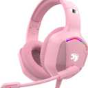 Gaming Headset with Microphone for Pc, Xbox One Series X/s, Ps4, Ps5, Switch, Stereo Wired Noise Cancelling Over-Ear Headphones with Mic, RGB, for Computer, Laptop, Mac, Nintendo, Gamer (Pink)