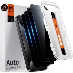 DIMONCOAT 4-PACK for iPhone 15 Pro Max Privacy Screen Protector [Auto Alignment Kit] [10X Military Protection] Tempered Glass Film Compatible with 15 Pro Max 6.7 inch [Case Friendly]