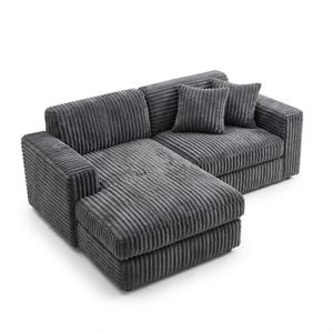 Modern Corduroy Modular L-Shaped Sectional Sofa with Chaise – High-Density Memory Foam Boneless Couch with 2 Throw Pillows for Living Room, Small Spaces, & Apartments (Dark Grey), 83.5" W × 39.0" D × 28.0, 2seater