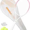 Tennis Racket - Super Value Set with Pre-Strung, Comfortable Handle, 27'' Tennis Racquet for Adults, Natural Series Includes 3 Tennis Balls, 2 Overgrips and 1 Tennis Bag (Rose Pink)