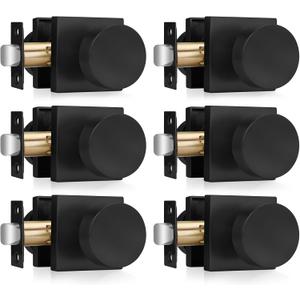 Haidms Matte Black Door Knobs Passage, Heavy Duty Square Matte Black Hall and Closet Door Knobs for Hallway, Zinc Alloy Passage Door Knob Hallway (6 Pack)