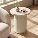 VASAGLE Round Side Table, Tambour End Table, Mid Century Modern Nightstand, Easy Assembly, for Small Spaces, Living Room, Bedroom, Home Office, 17.7 x 19.7 Inches, Travertine Beige ULET295L101