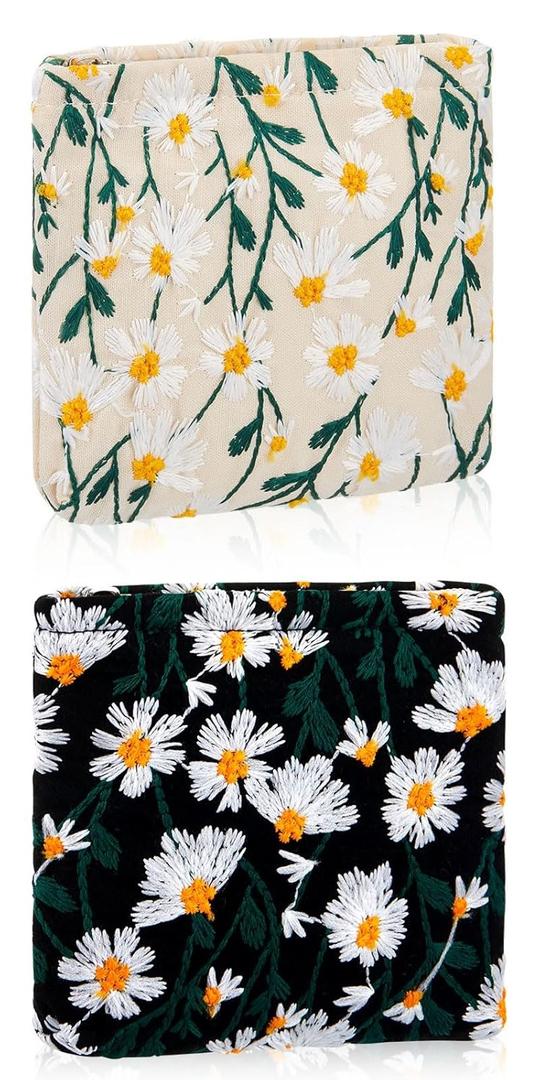 Abbylike 3 Pcs Floral Makeup Bag Corduroy Cosmetic Bag with Zipper Portable Small Pouches for Purse Toiletry Mini Pouch Cute Mini Makeup Purse for Coin Essentials Items Women(Embroidery)