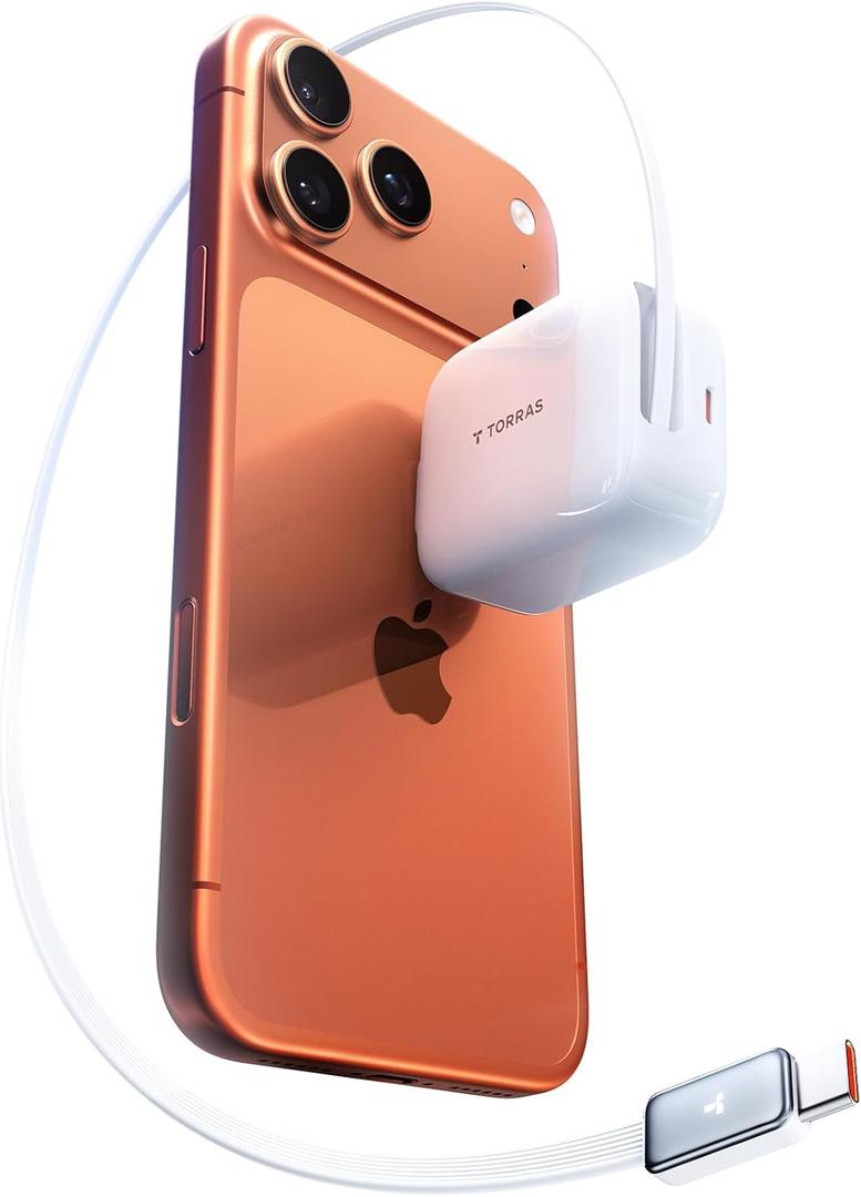 TORRAS FlexLine 67W Retractable USB C Charger Block,for iPhone 17 Charger Fast Charging, GaN  USB C Cable with Dual-Port for MacBook Pro/Air,iPad, Samsung Galaxy S25 Ultra/iPhone 17 Pro Max, 39.37in (White)
