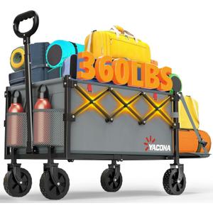 Yozoia 360LBS Heavy-Duty Wagons Carts Foldable 120L Collapsible Wagon Cart with Wheels and Tailgate, Folding Utility Wagon Carts for Groceries, Outdoor Camping, Shopping, Beach, Garden