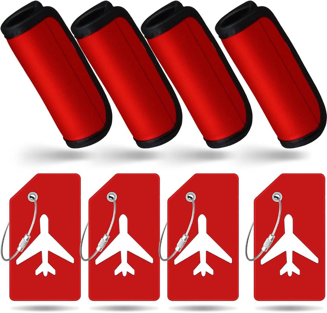 Sanwuta 8 Pcs Luggage Handle Wrap Tags Neoprene Suitcases Handle Wraps Silicone Luggage Identifiers Travel(Red)