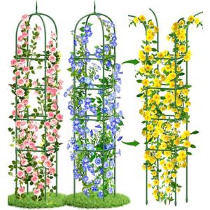 Garden Obelisk Trellis for Climbing Plants, 6FT Garden Obelisk Rustproof PE Coated Metal Potted Plant Climbing Support, Thickened Tube Plant Tower Trellis for Clematis Vine Support Indoor (2 Pack)