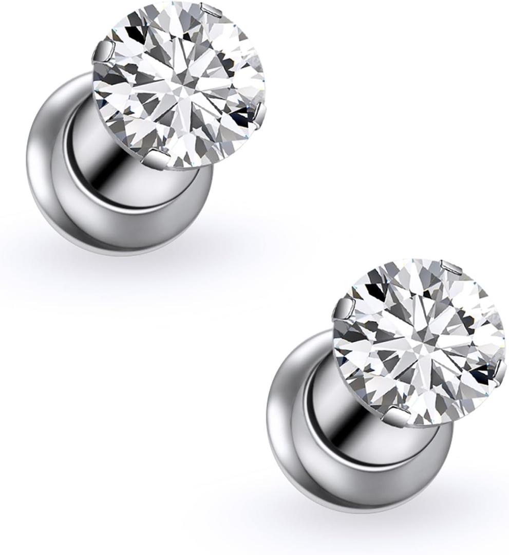 Astm F136 Titanium Round CZ Ear Gauges Screw Fit Flesh Tunnels Plugs Gauges Earring Expander Stretcher Ear Tunnels For Ears 10G 8G 6G 4G 2G 0G 00G Plug Earrings Piercing Jewelry For Women Men