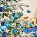 24ct 1.57" Small Mini Little Christmas Ball Ornaments Set for Tree Decorations, Blue Silver Winter Wonderland Shatterproof Plastic Xmas Balls Decor Hanging Ornament Bulk for Holiday Birthday Party