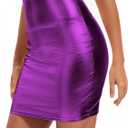 Urban CoCo Women's Sexy Bodycon Pencil Skirt Shiny Metalic Liquid Party Tight Hip Mini Skirt (Purple, L)