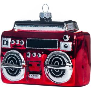 Set of 2 Hand Blown Glass Boombox Music Ornaments for Christmas Tree Decorations, Cute Nostalgic 80s Boom Box Radio Cassette Player Blown Glass Christmas Ornaments