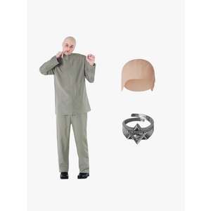 Morph Grey Villain Costume With Baldcap, 60s Costume Men, Funny Halloween Costumes For Men XXL